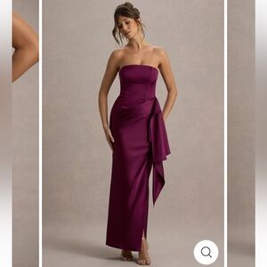 Club London - Loz Burgundy Satin Bandeau Draped Maxi Dress - US 2